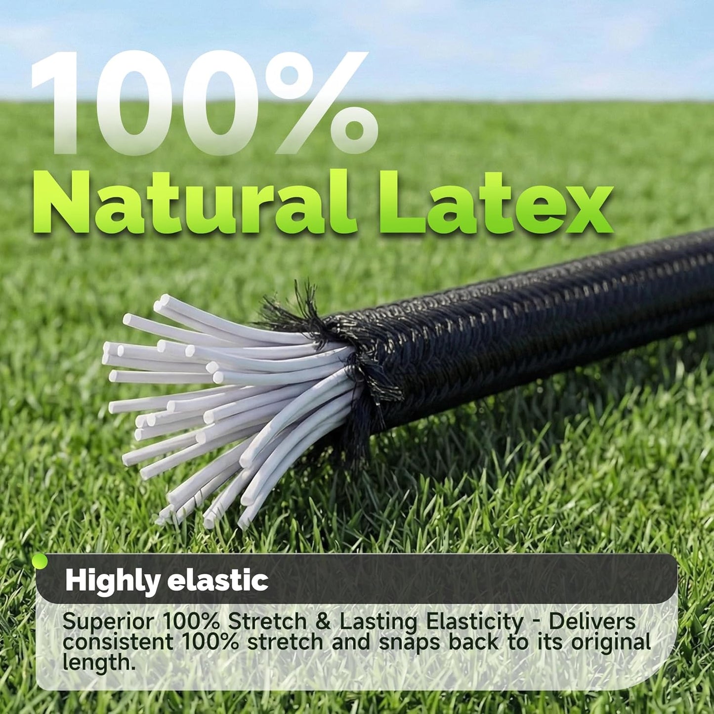 Rollo cuerda elástica marino 1/8pulg x100ft negro poliéster látex