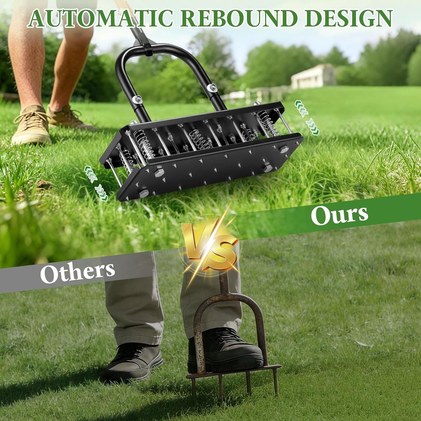 Aireador césped 21 picos metal diseño ergonómico jardín