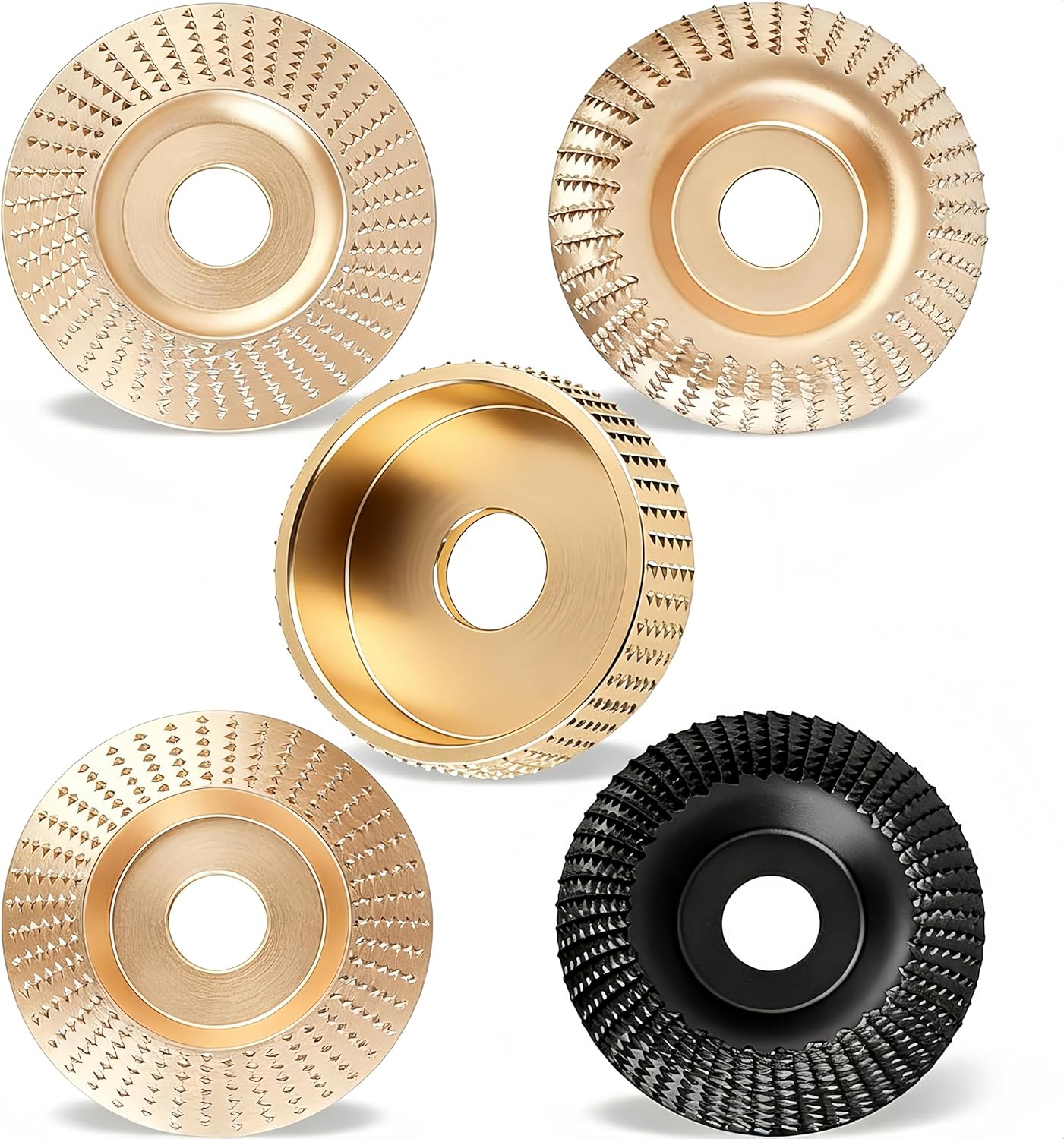 Set 5 Discos Tallado Madera Ruedas 4 y 4 1/2 Pulg