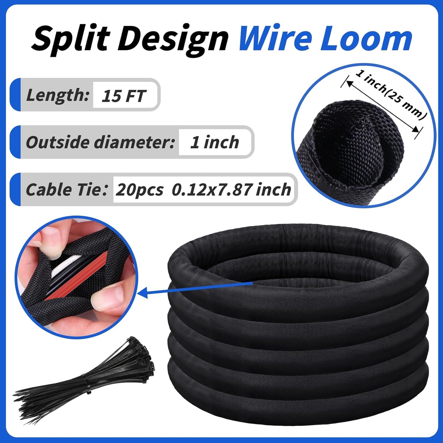 Gestión cables trenzados 15ft protector 1pulg flexibles