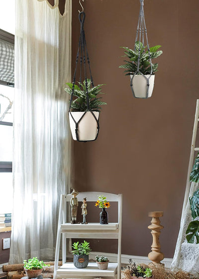 Colgador macramé para plantas interiores 35pulg gris