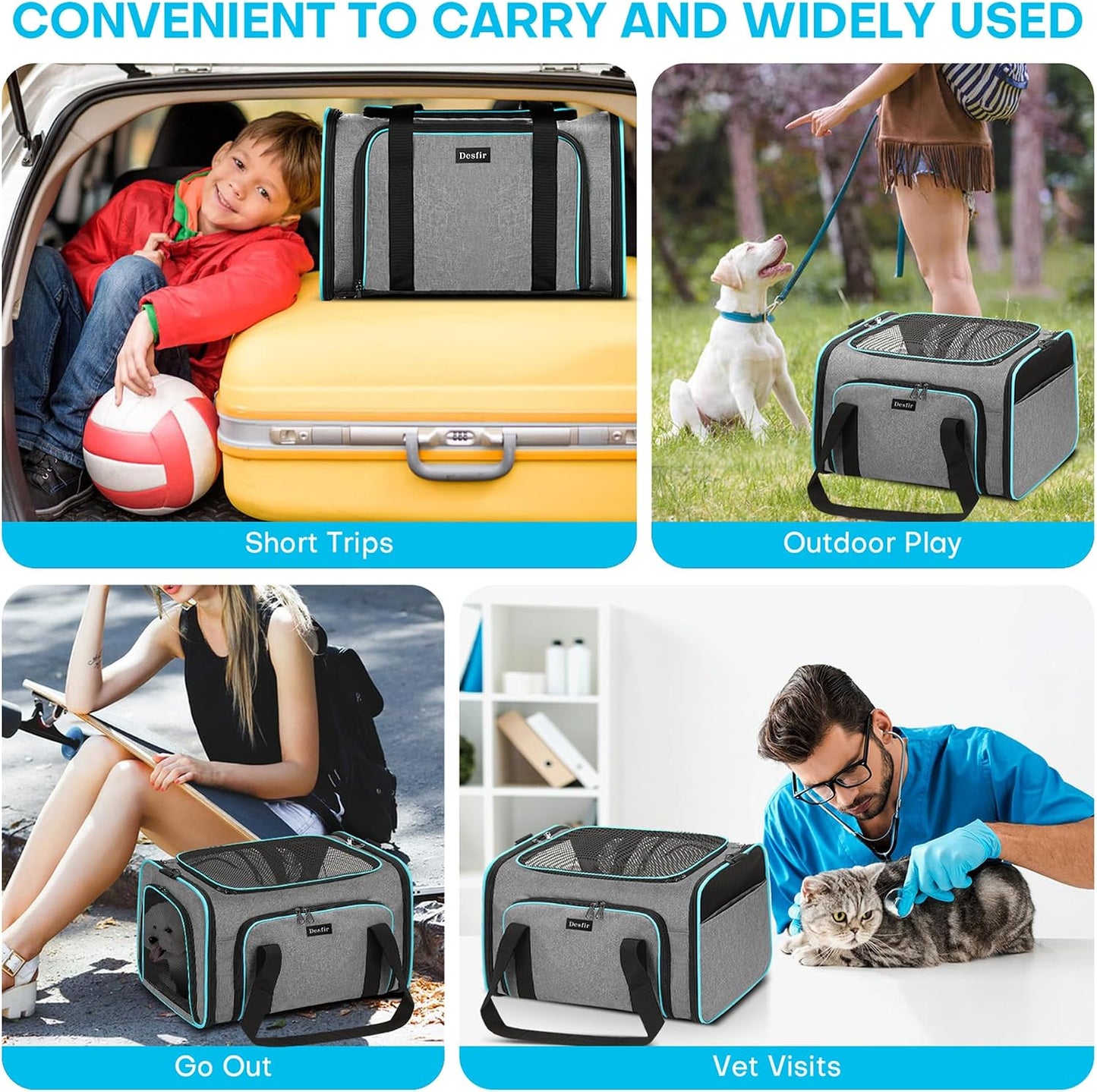 Bolsa viaje mascotas suaves TSA aprobada expandible gris