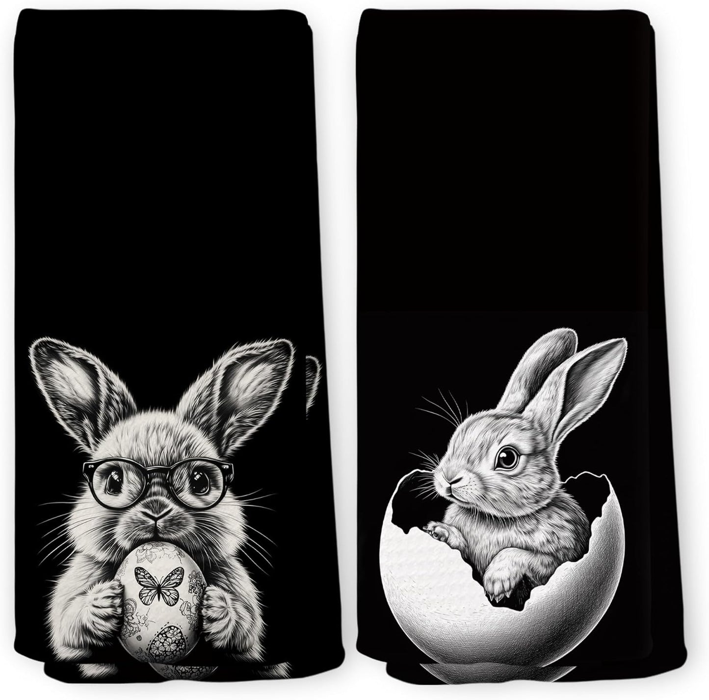 Juego de 2 toallas de cocina de conejo de Pascua rústicas