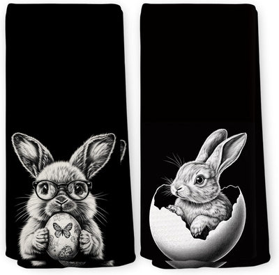 Juego de 2 toallas de cocina de conejo de Pascua rústicas