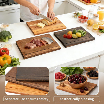 Tabla cortar madera nogal y acacia 3 pzas con soporte