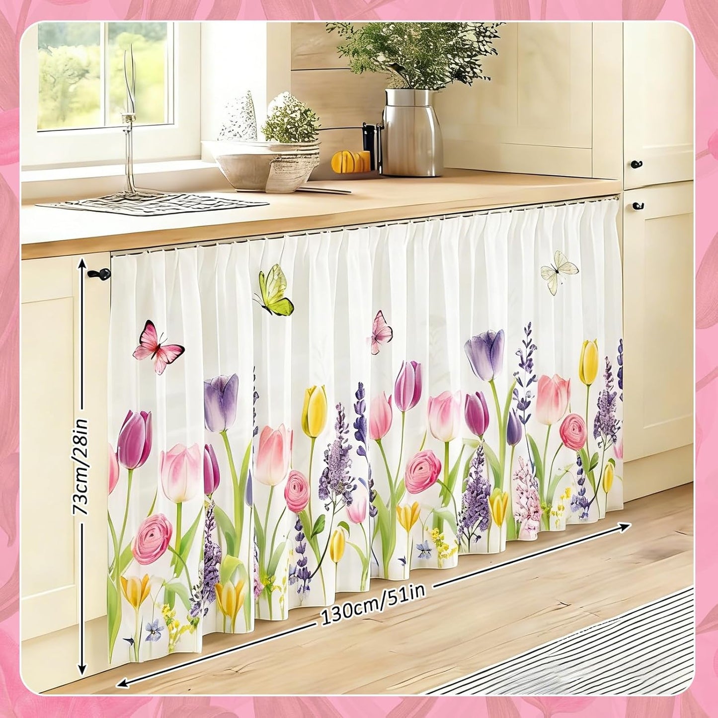 Cortinas de tulipanes coloridas para gabinete 28x51 pulgadas falda de fregadero