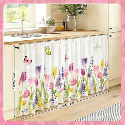 Cortinas de tulipanes coloridas para gabinete 28x51 pulgadas falda de fregadero