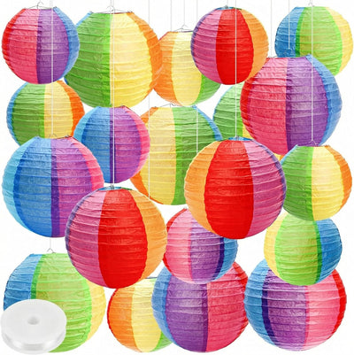 Paquete 20 Linternas Papel Coloridas 8x10pulg Colgantes Metal