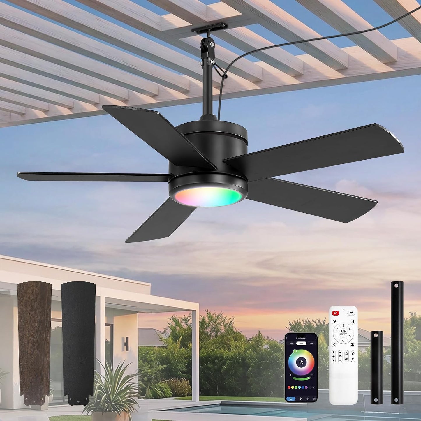 Ventilador techo exterior 42pulg RGB control remoto IP65