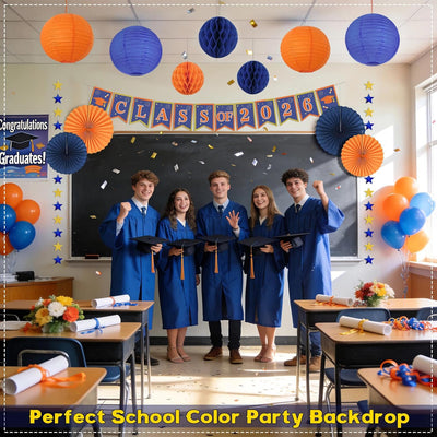 Kit decoración graduación 2026 azul marino y naranja 15 pzas