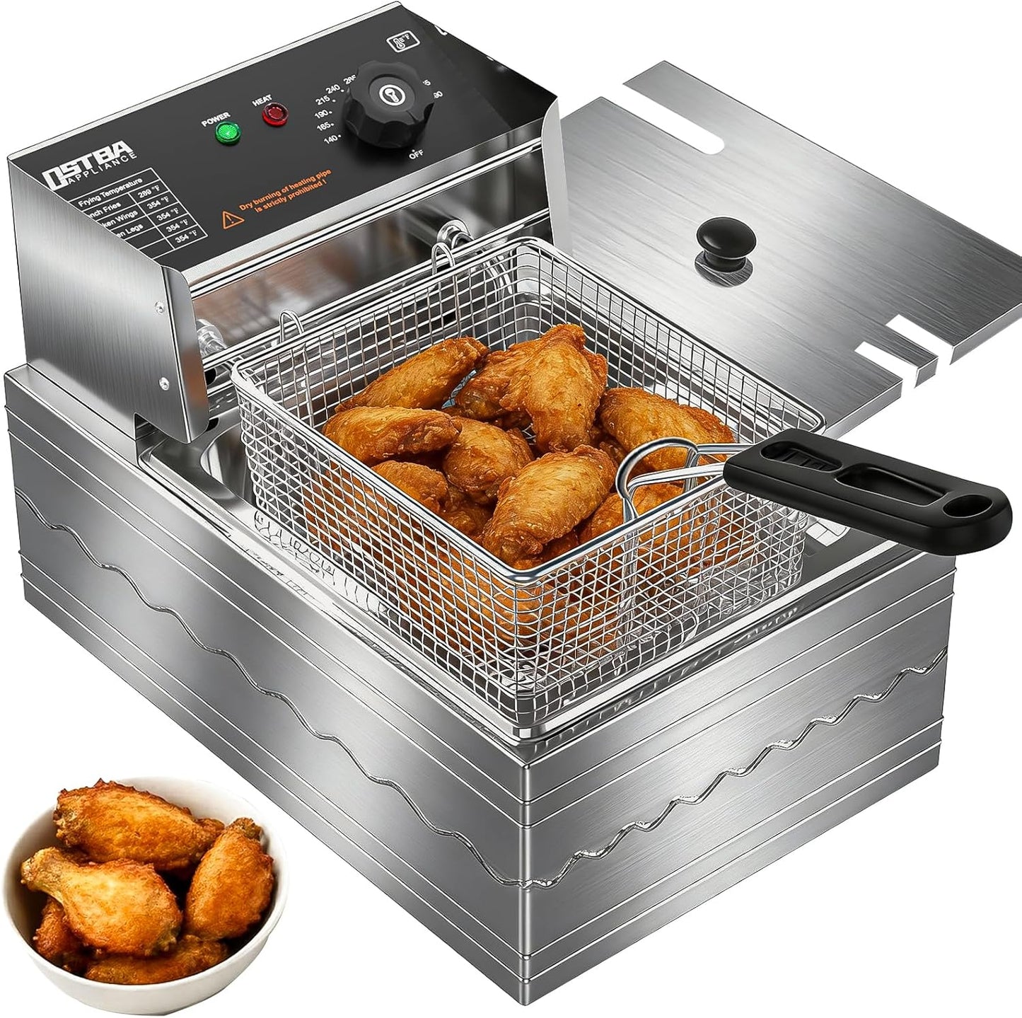 Freidora comercial de acero inoxidable 1600 W con canasta