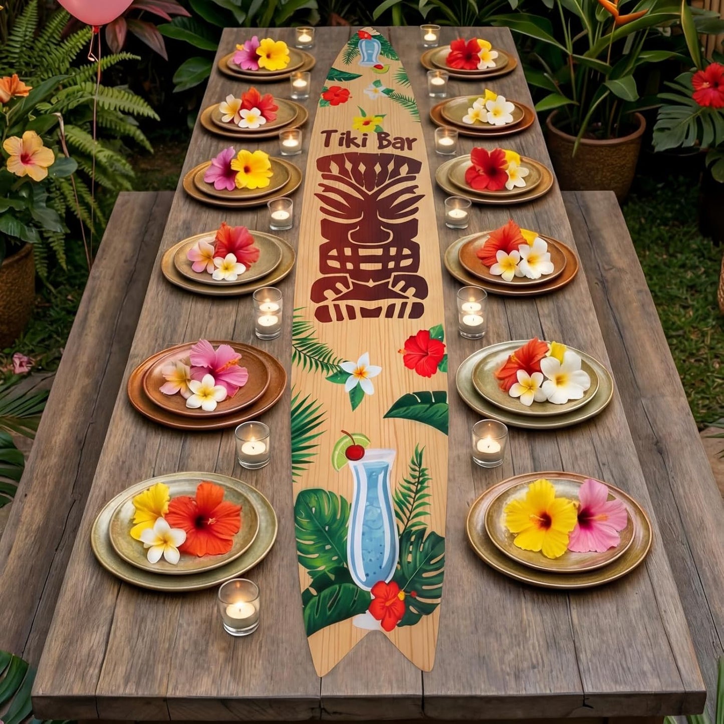 Camino mesa hawaiano Luau forma tabla surf decoración