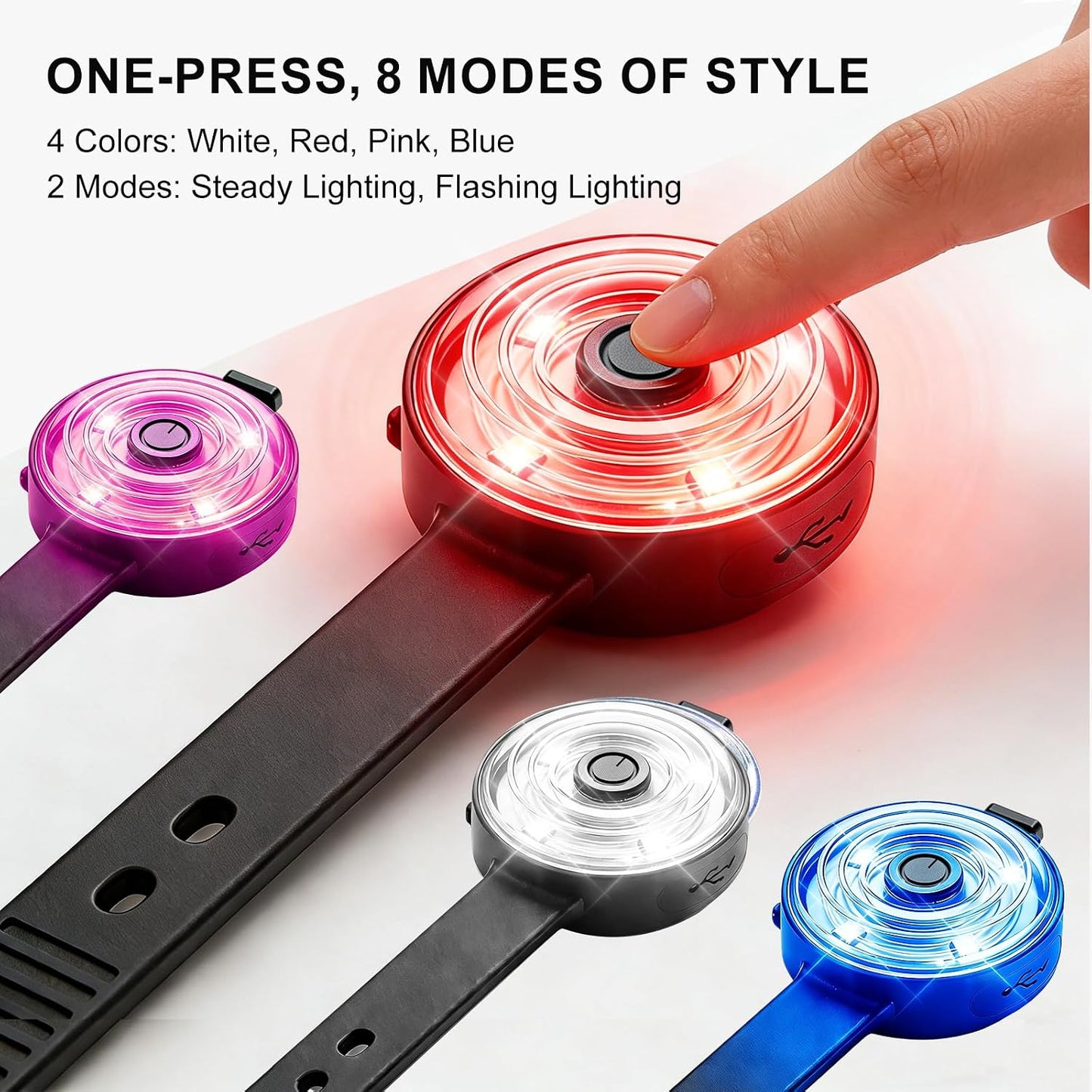 Luz LED para collar perro IPX7 recargable USB-C 4 colores