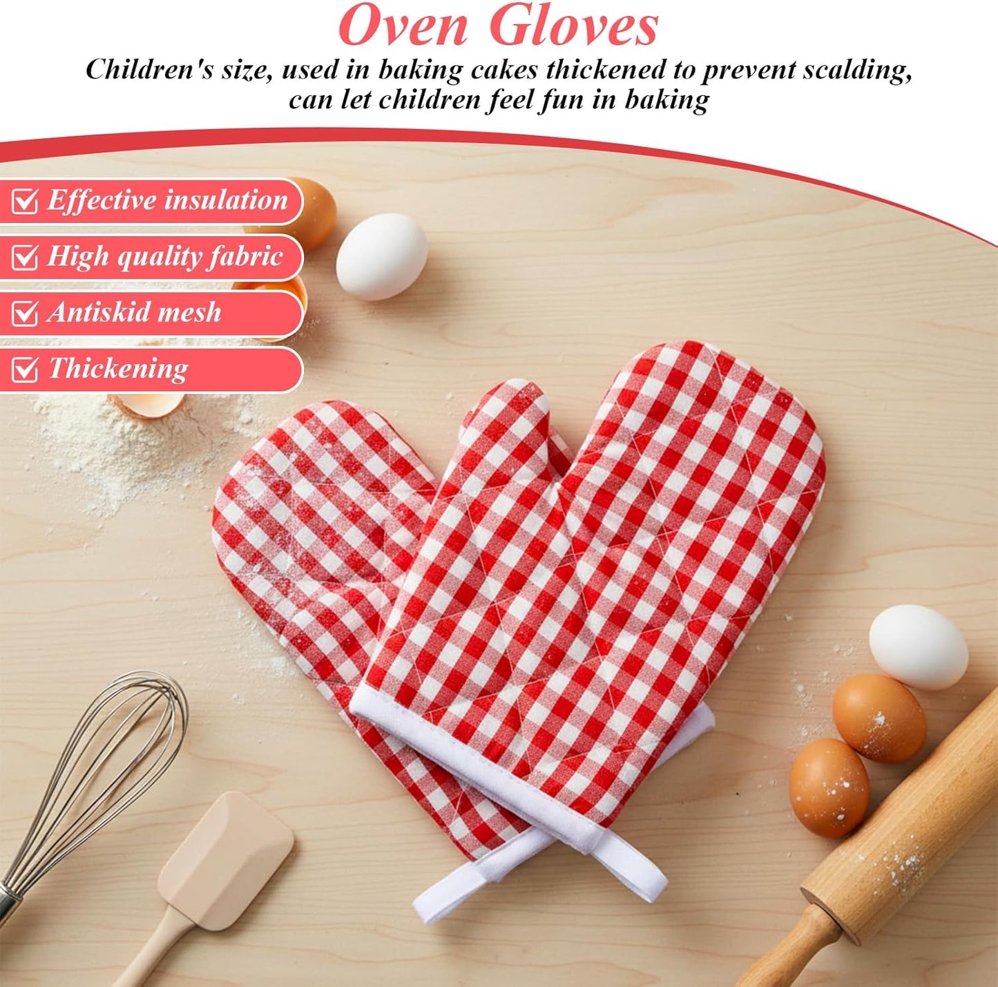 2 Guantes Horno Rojos Cuadros para Cocina Resistente Calor