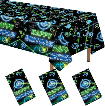 3 Manteles Cumpleaños Neón Plástico Verde Azul Rectangular