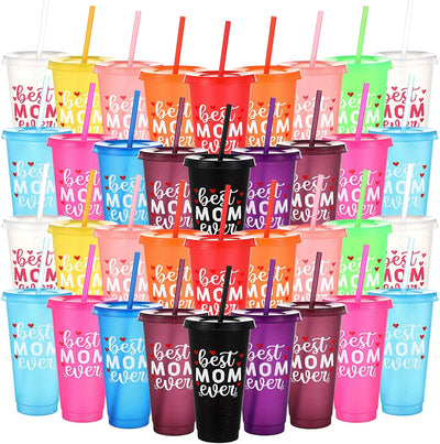 72 Tazas Regalo Mamá Reutilizables Plástico 24oz Con Pajita