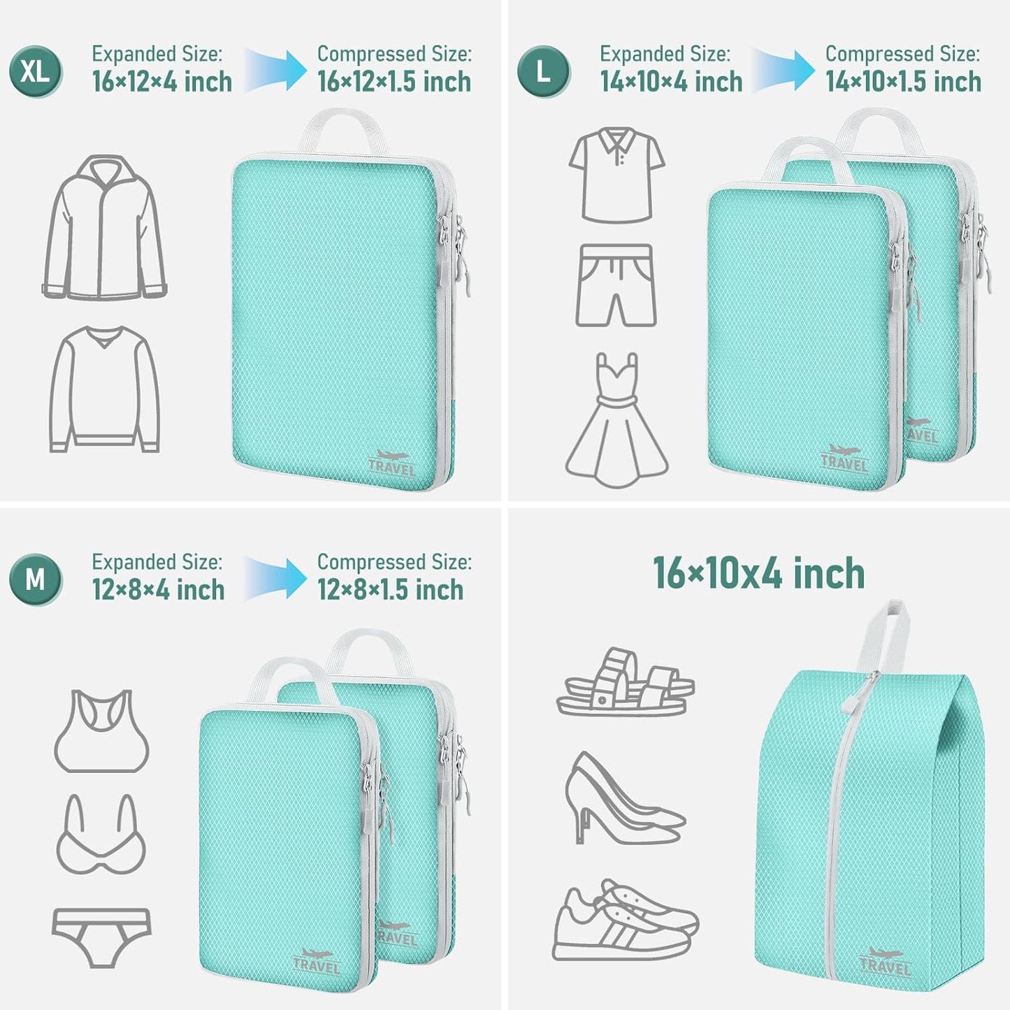 Set 4 Cubos Embalaje Organizadores Viaje Azul
