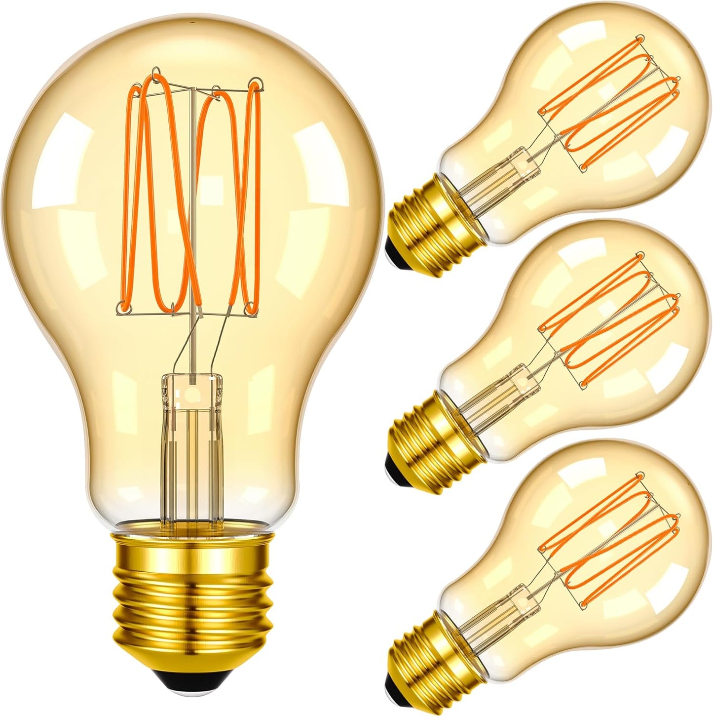 Bombilla LED Edison A19 ámbar 25W 1800K paquete 4