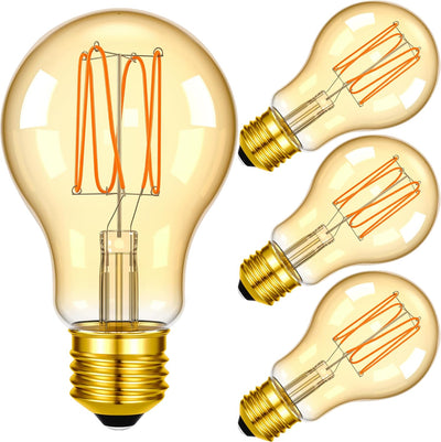 Bombilla LED Edison A19 ámbar 25W 1800K paquete 4