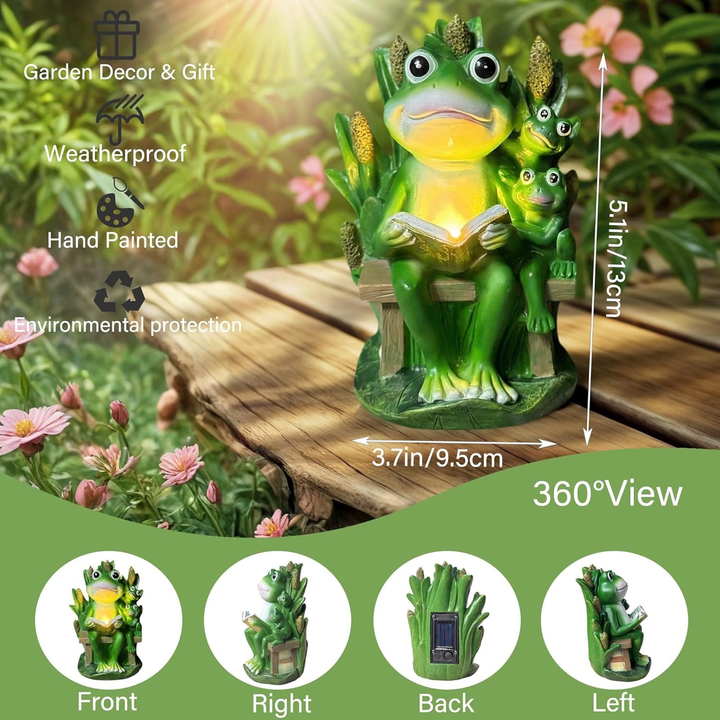 Luz solar rana resina impermeable exterior