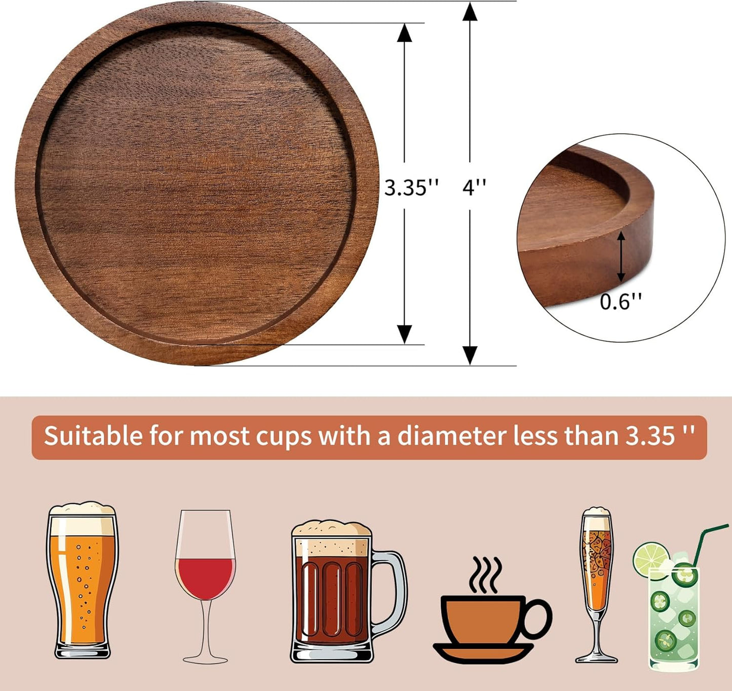 Set 4 posavasos madera absorbente decoración moderna rústica