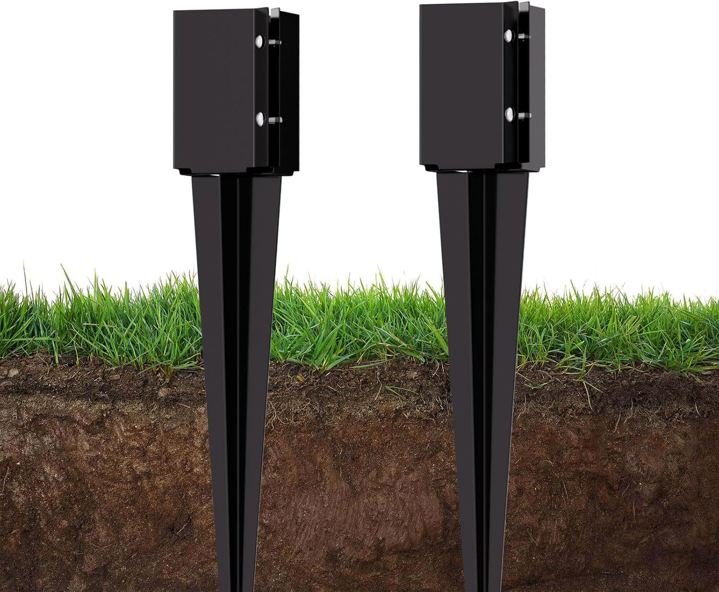 2 Estacas Anclaje Poste Valla 24pulg Base Metal Negro