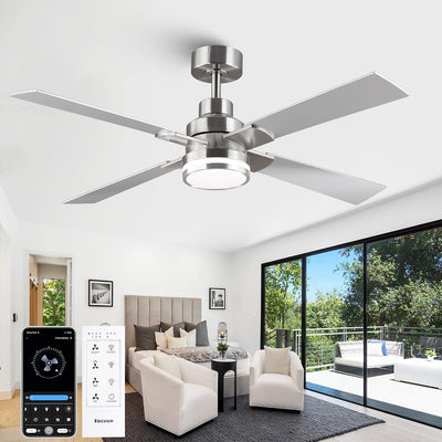 Ventilador techo 52pulg níquel cepillado luces 6 velocidades