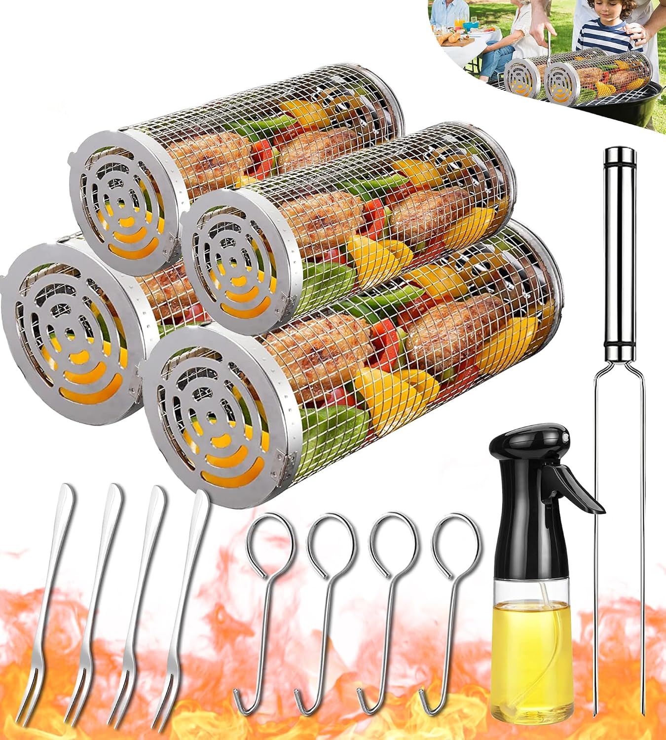 Juego utensilios parrilla barbacoa camping fogata picnic