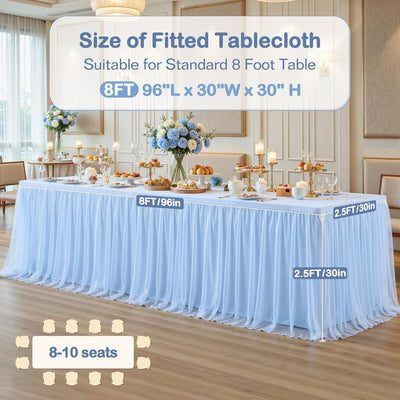 2 Manteles Tul Azul Bebé para Mesa 8ft Falda Tutú Volantes
