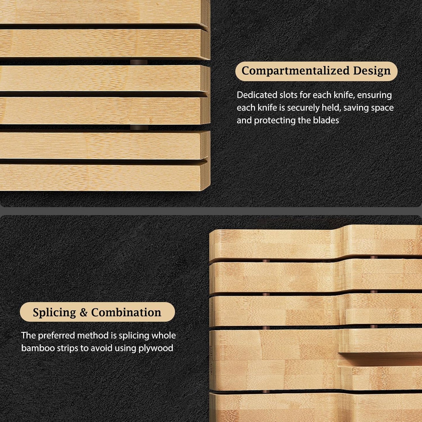 Organiz. cuchillos bambú para 12 cuchillos y set 6 cuchillo steak