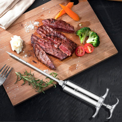 Jeringa carne acero inox 304 adobo 2oz con agujas y cepillos