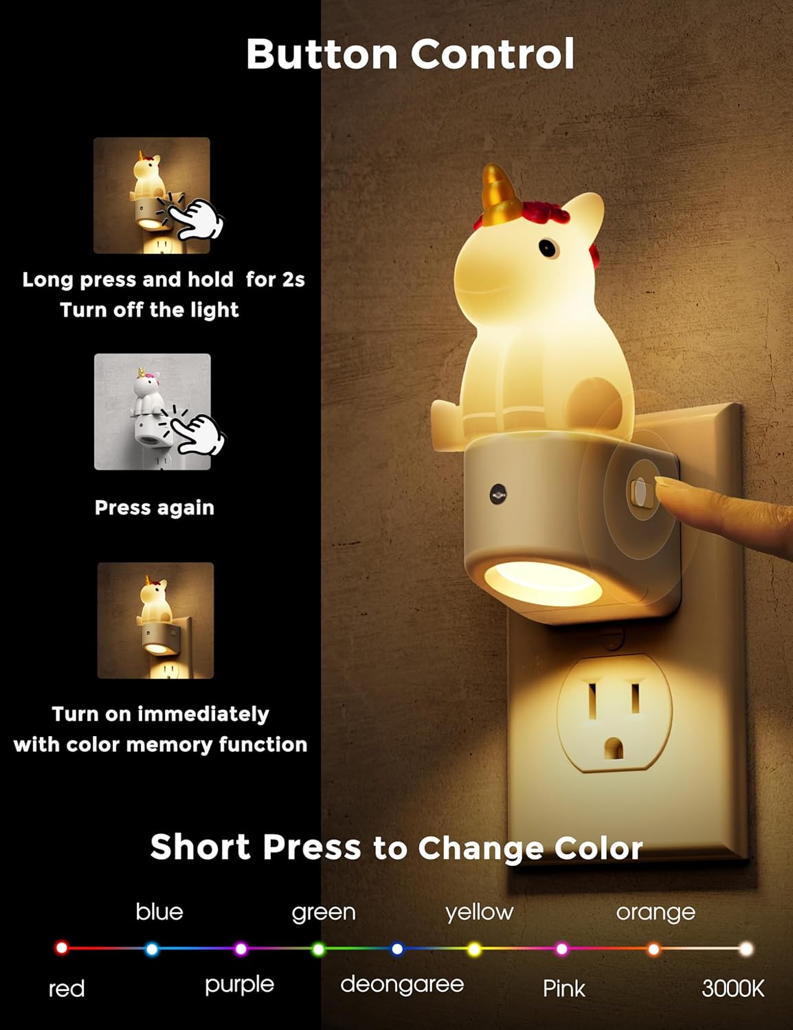 Luz Nocturna Enchufable para Niños con Sensor Cambio Color