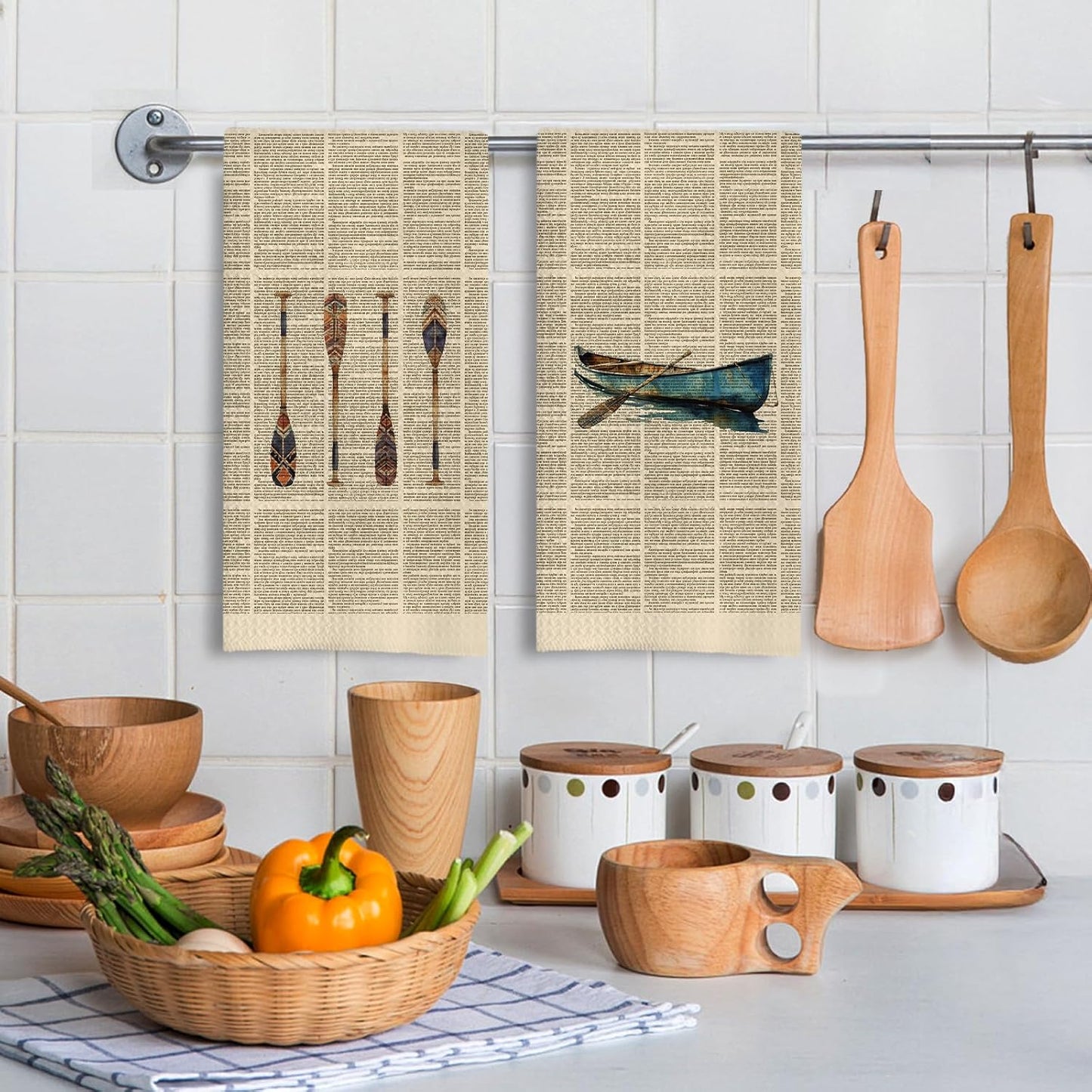 Toallas de cocina vintage Lake Coastal Beach, juego de 2