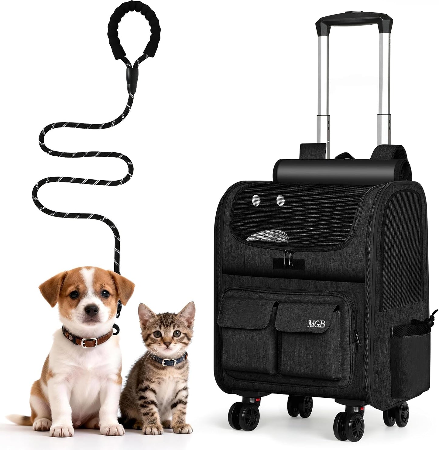 Transportador gatos y perros pequeños con ruedas malla transpirable