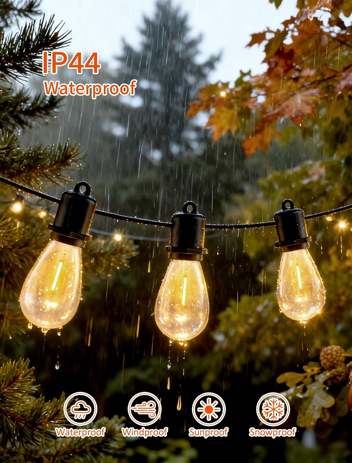 Tira luces LED 50ft 252 bombillas Edison para patio y pérgola