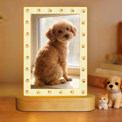 Marco fotos perros luz LED regalo condolencias huellas
