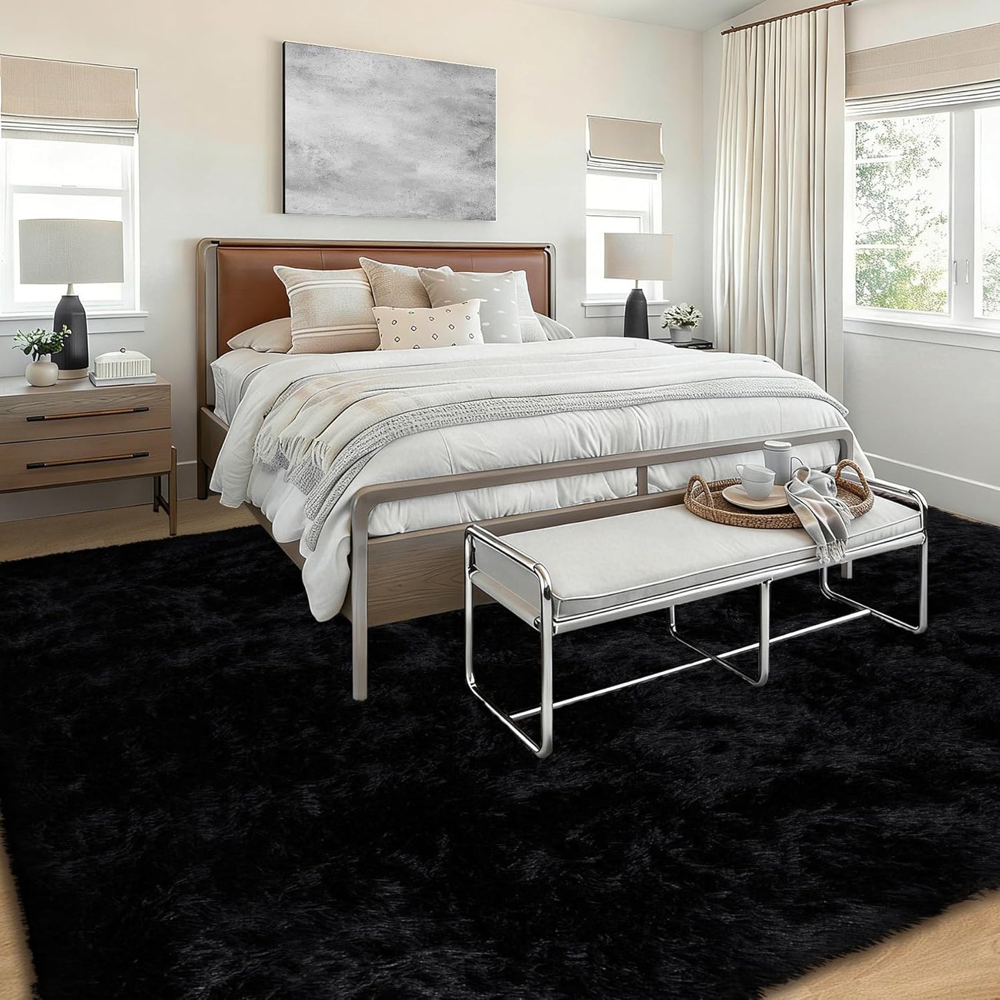 Alfombra 8x10ft suave negra para sala dormitorio