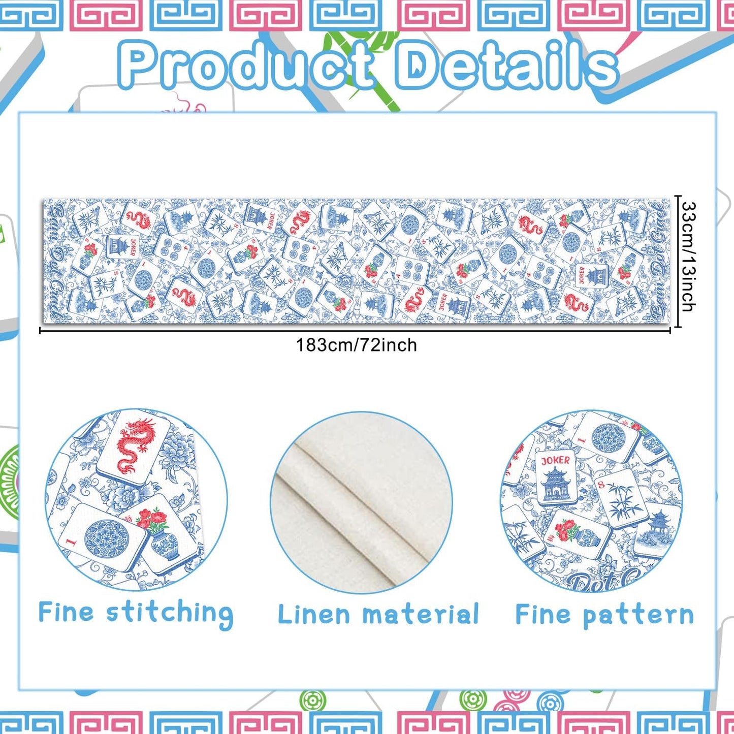 Decoración mesa fiesta Mahjong estilo chino azul y blanca