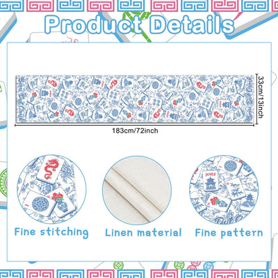 Decoración mesa fiesta Mahjong estilo chino azul y blanca