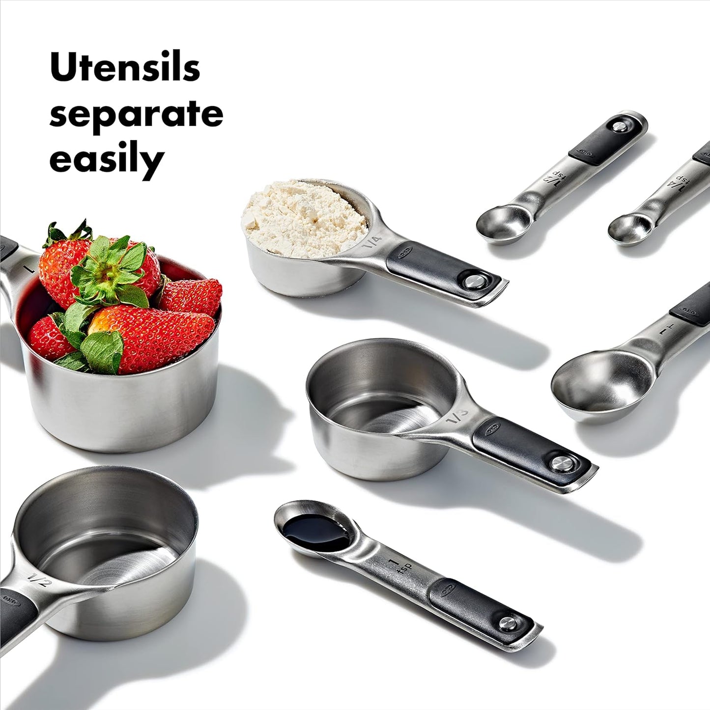 Set 8 Tazas y Cucharas Medidoras Acero Inox