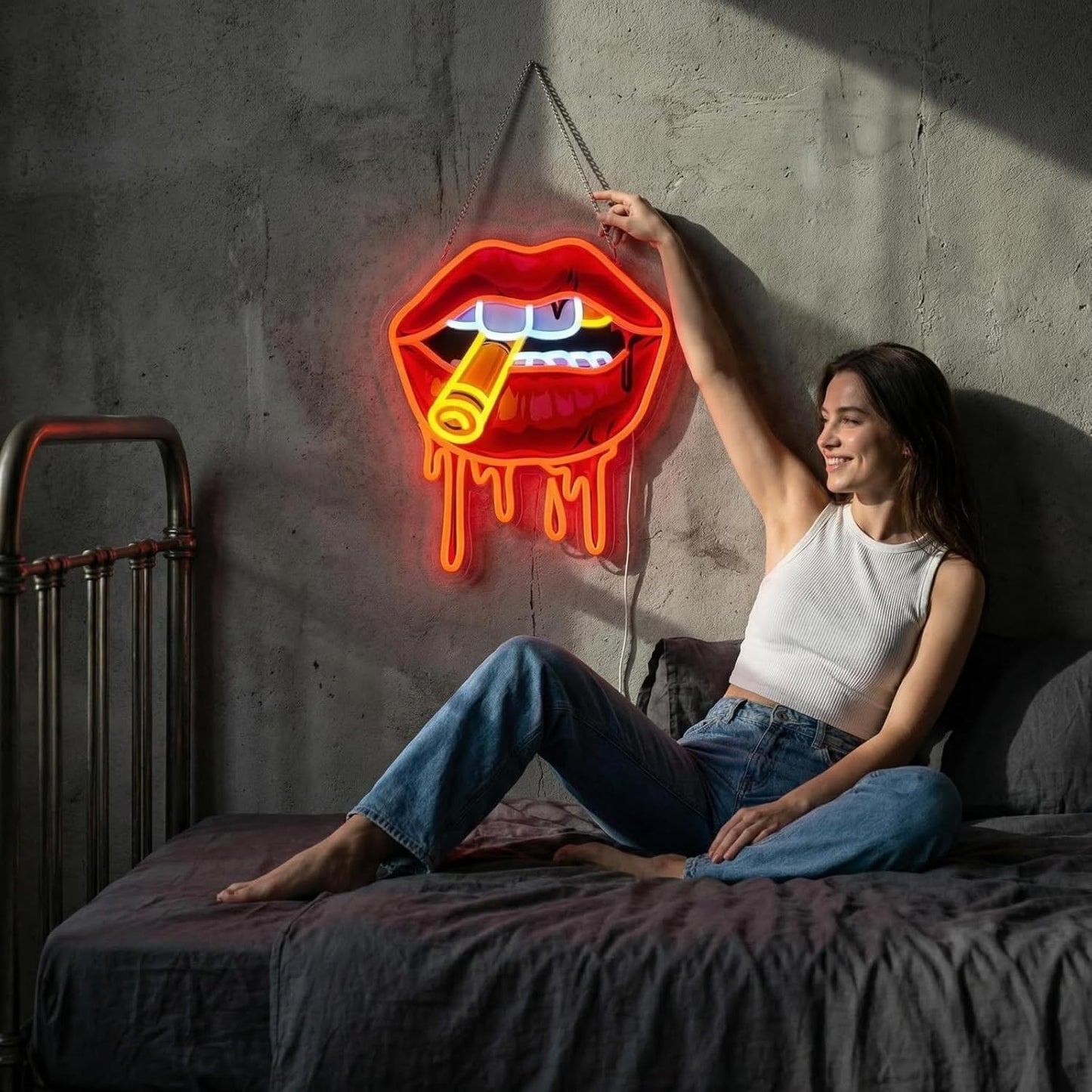 Luz neón labios rojos LED regulable para dormitorio y fiestas