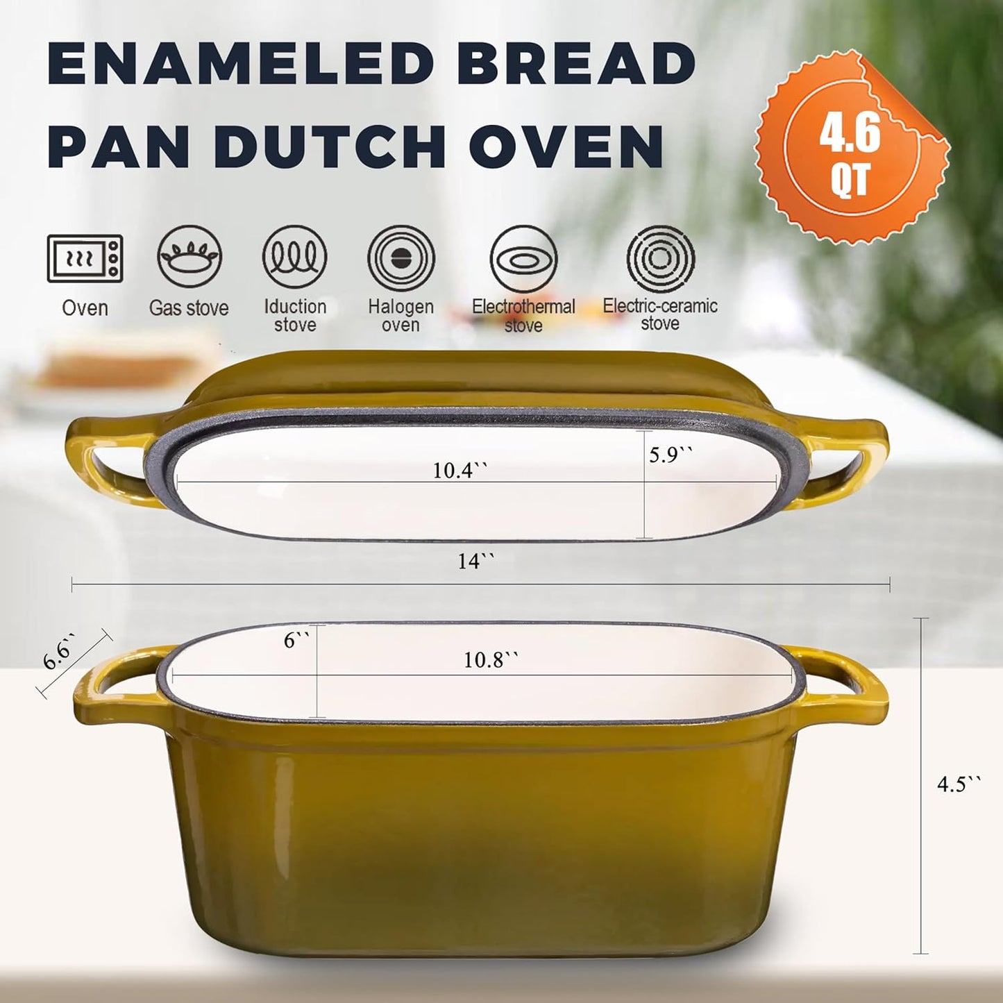 Horno Holandés 4.6qt Esmaltado Hierro Fundido Tapa