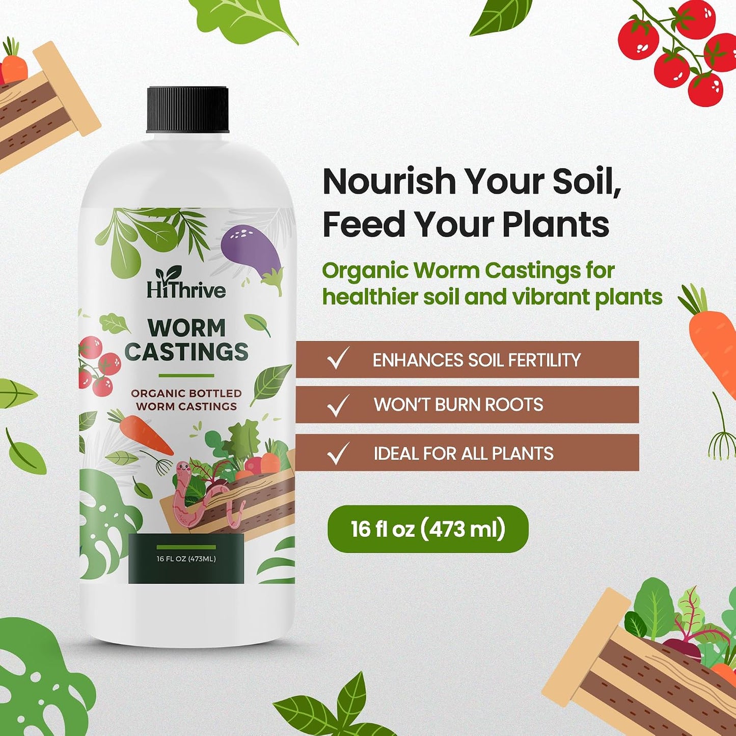 Humus de lombriz 16 oz para plantas 32 galones té compost