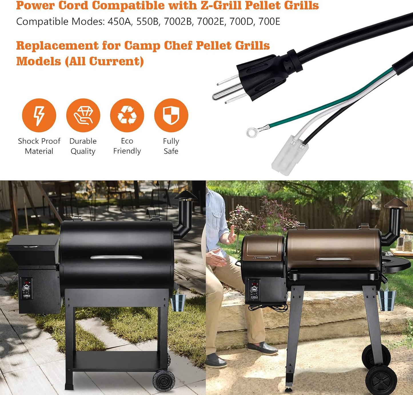 Kit cable alimentación 6ft para parrillas pellets