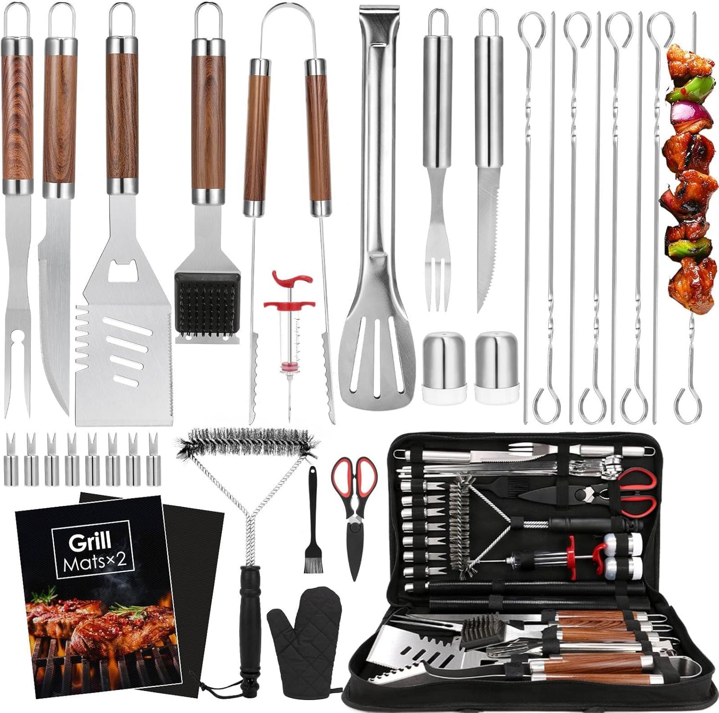 Set 34 accesorios parrilla acero inox para camping
