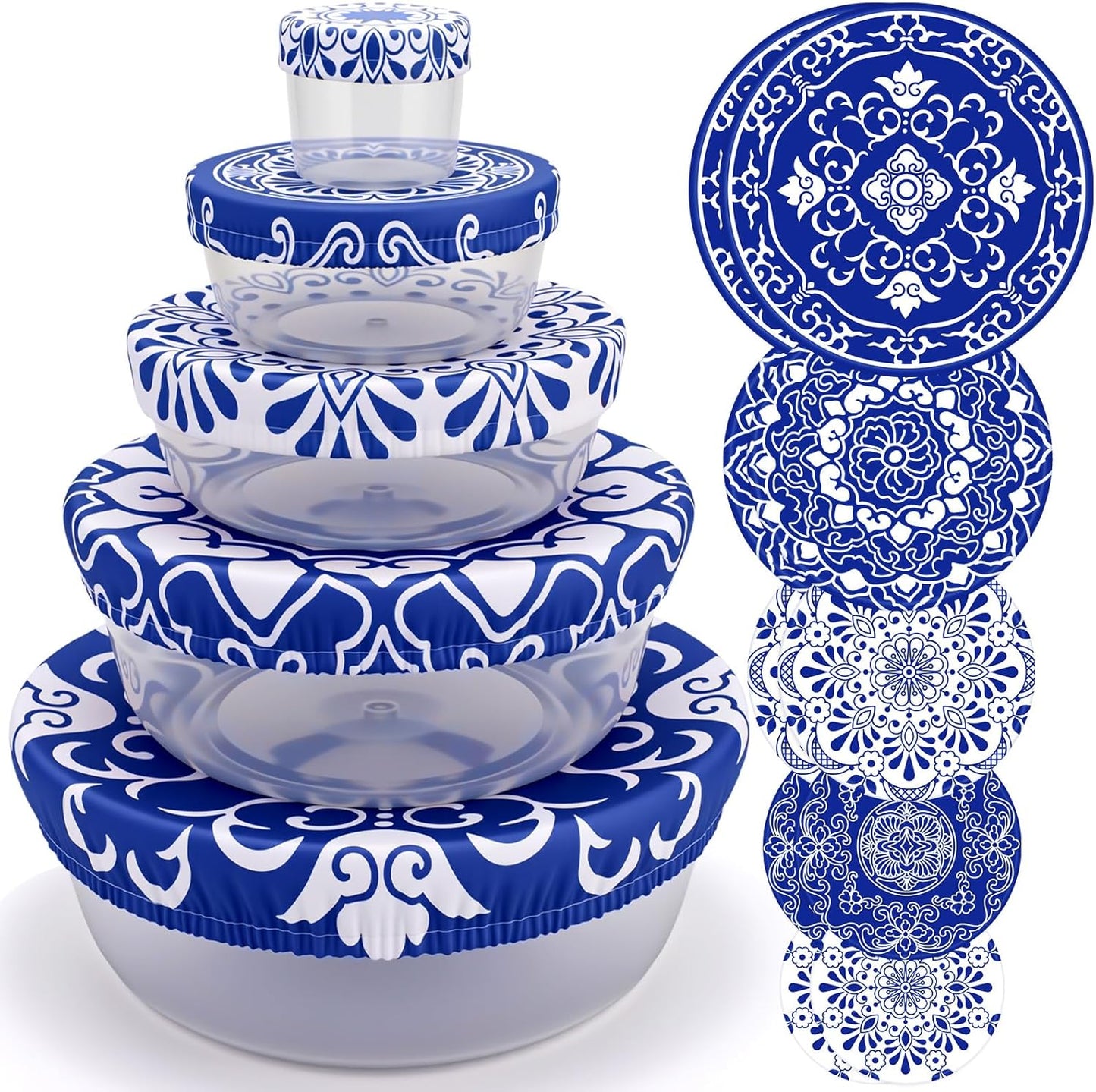 Fundas florales azul y blanco para tazones tela elástica