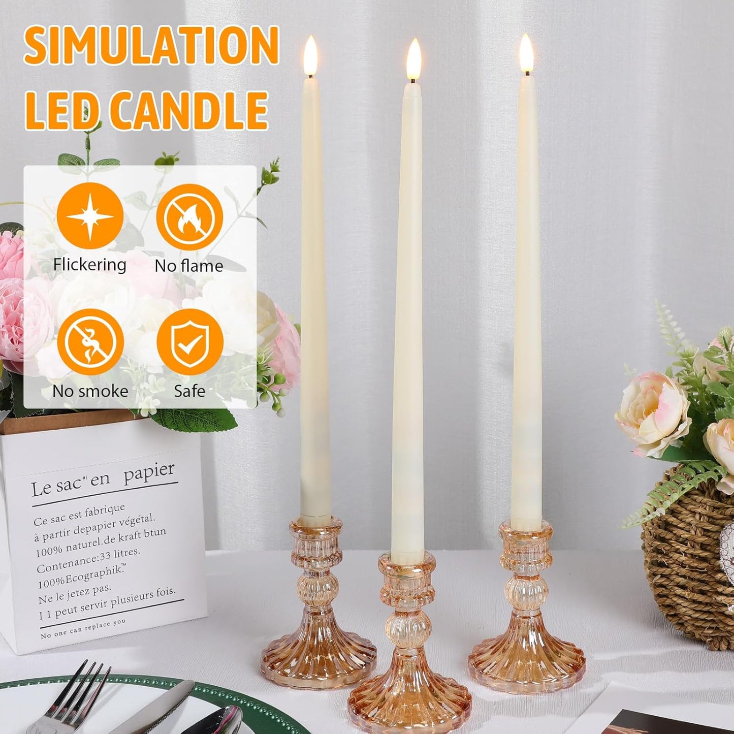 24 Velas LED Marfil Parpadeantes Decorativas