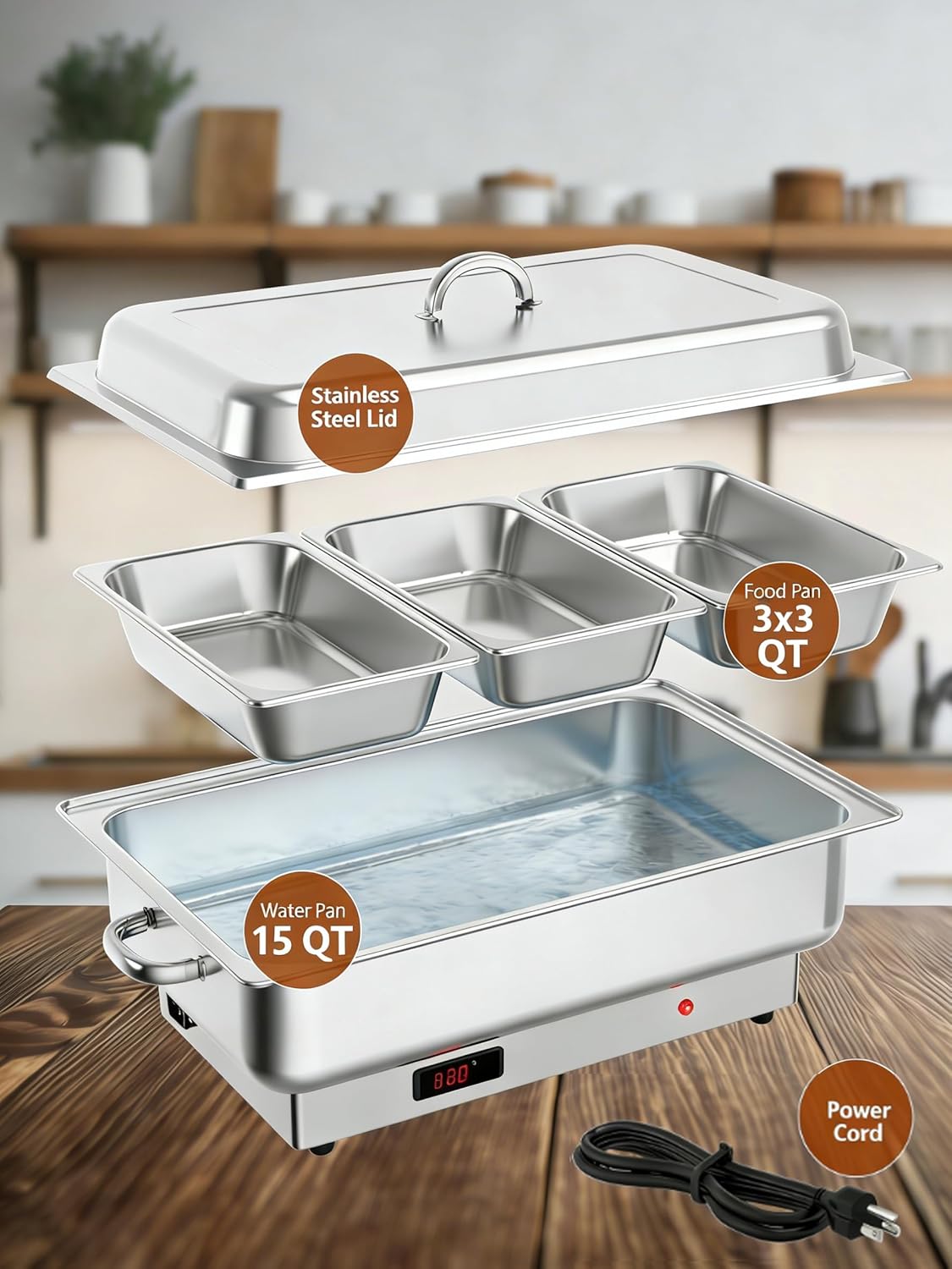 Juego 3 calentadores acero inox 600W pantalla digital