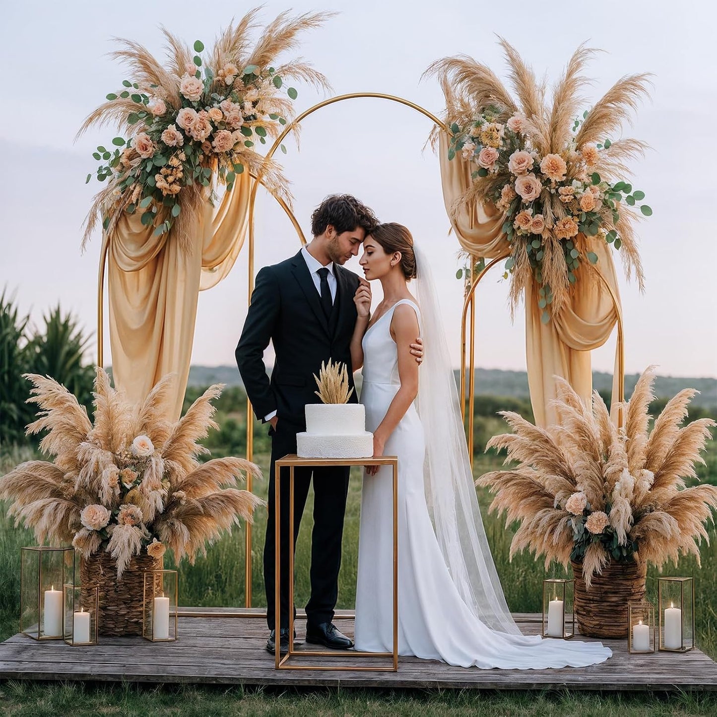 3 Pzas Soportes Arco Boda Dorado 6x4.9x3.9pies
