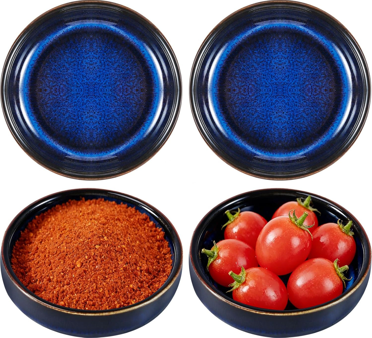 4 cuencos de cerámica vintage para inmersión, salsa de soja azul, sushi y aperitivos